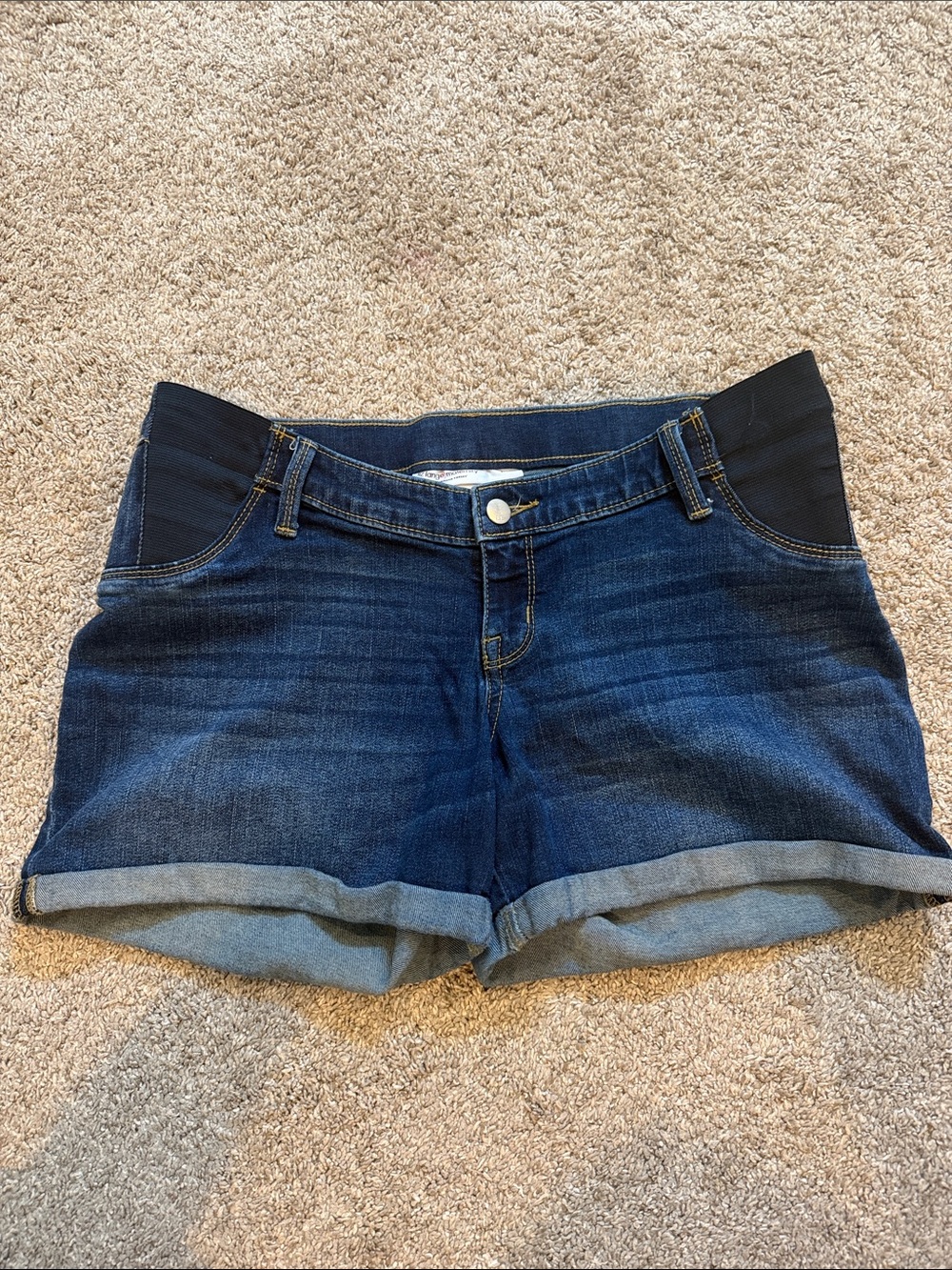 Liz Lange Dark Blue Denim Maternity Jean Shorts with Stretch Panels